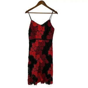 Boston Proper Red and Black Floral Midi Dress
